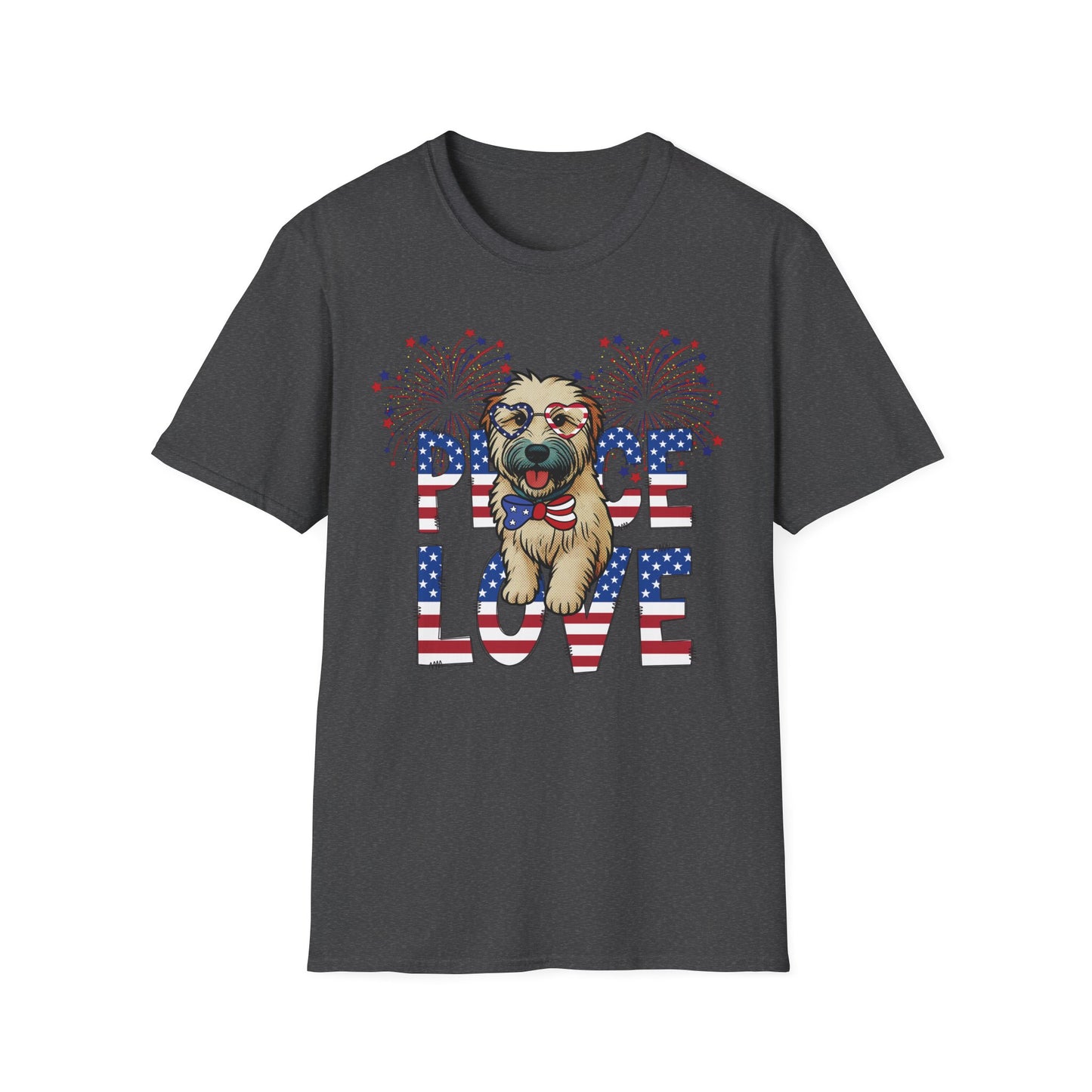 Patriotic Wheaten 'Peace Love' Graphic Tee for 4th of July