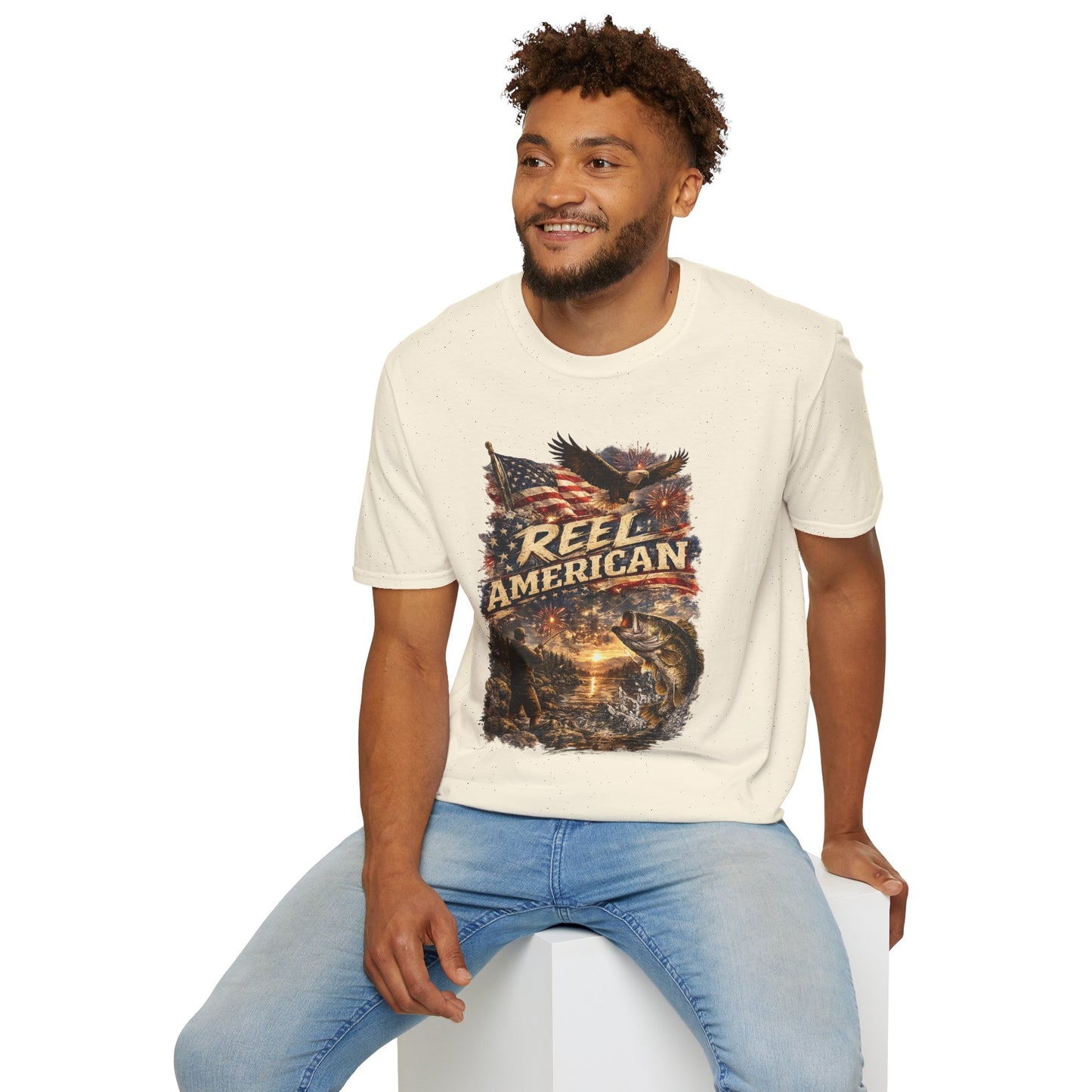 "Reel American" Eagle T-Shirt — Patriotic Fishing Shirt with Flag & Bald Eagle