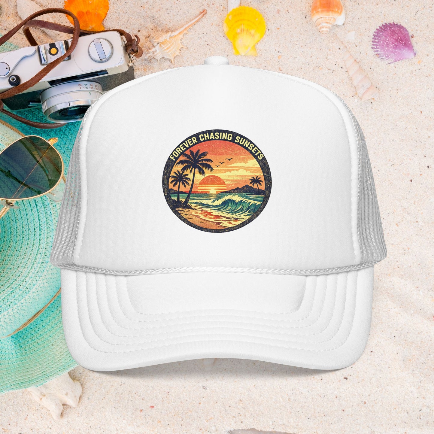 Chasing Sunsets Trucker Hat — Vintage Beach Foam Cap