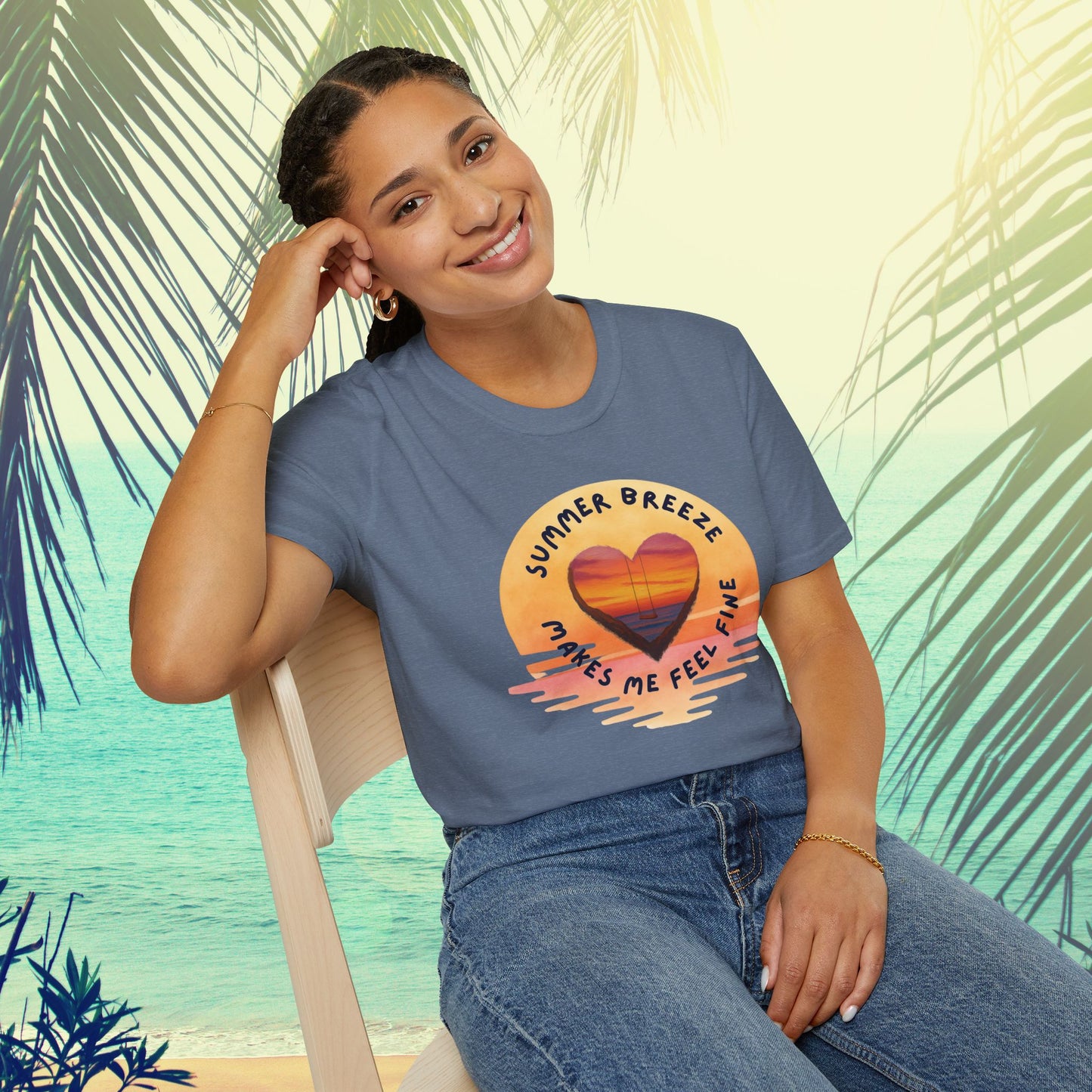"Summer Breeze Makes Me Feel Fine" -Retro Sunset Heart Tee