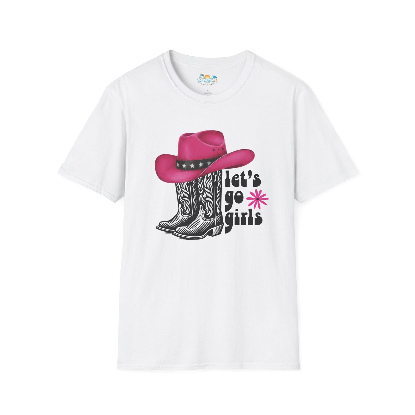 "Let's Go Girls" Pink Cowboy Hat & Boots Graphic T-Shirt