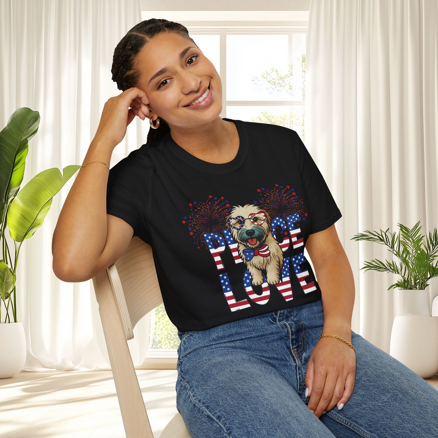 Patriotic Wheaten 'Peace Love' Graphic Tee for 4th of July