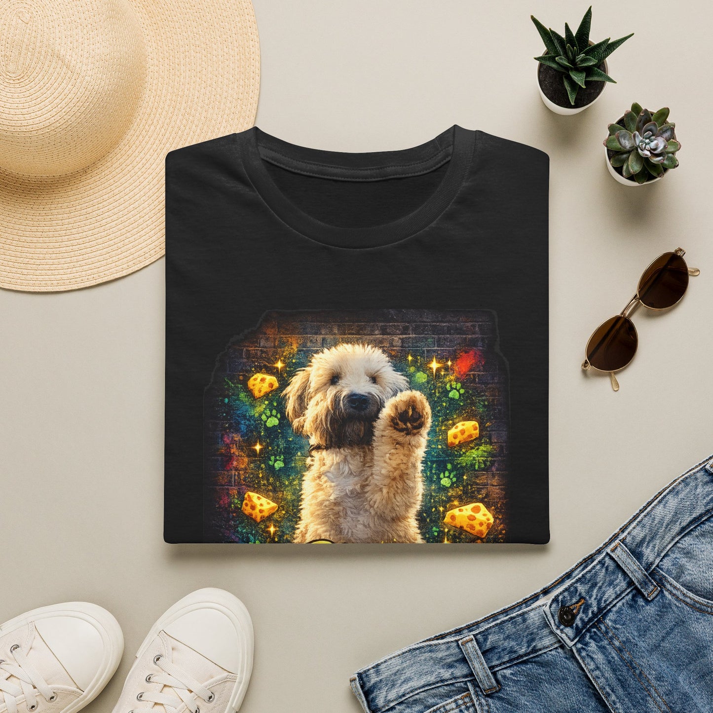 "Stop In the Name of Cheese" Cute Wheaten Puppy Graphic Tee