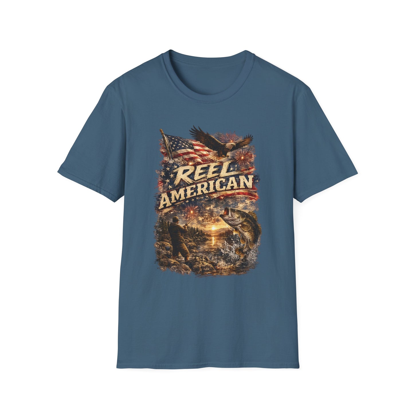 "Reel American" Eagle T-Shirt — Patriotic Fishing Shirt with Flag & Bald Eagle