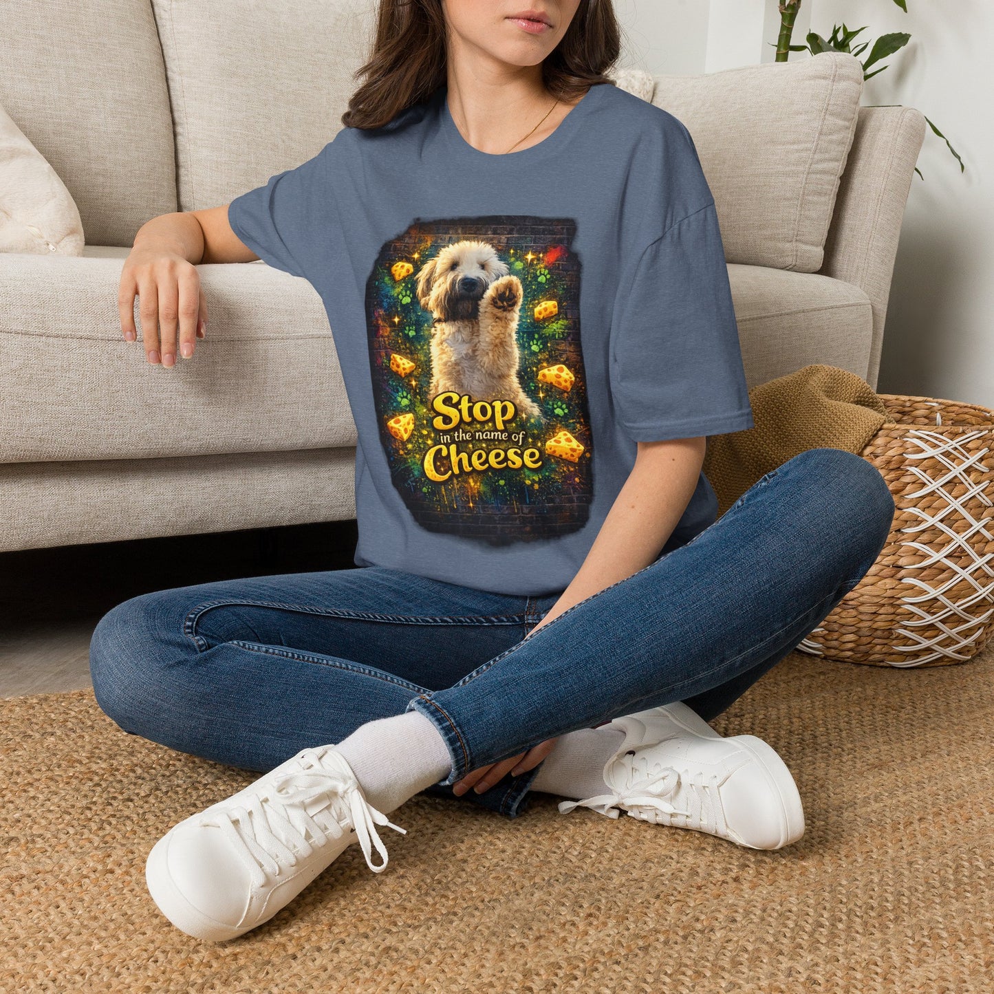 "Stop In the Name of Cheese" Cute Wheaten Puppy Graphic Tee