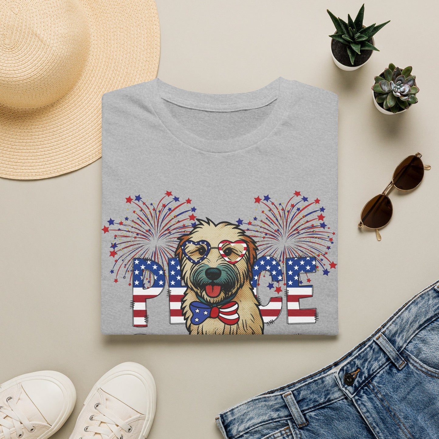 Patriotic Wheaten 'Peace Love' Graphic Tee for 4th of July