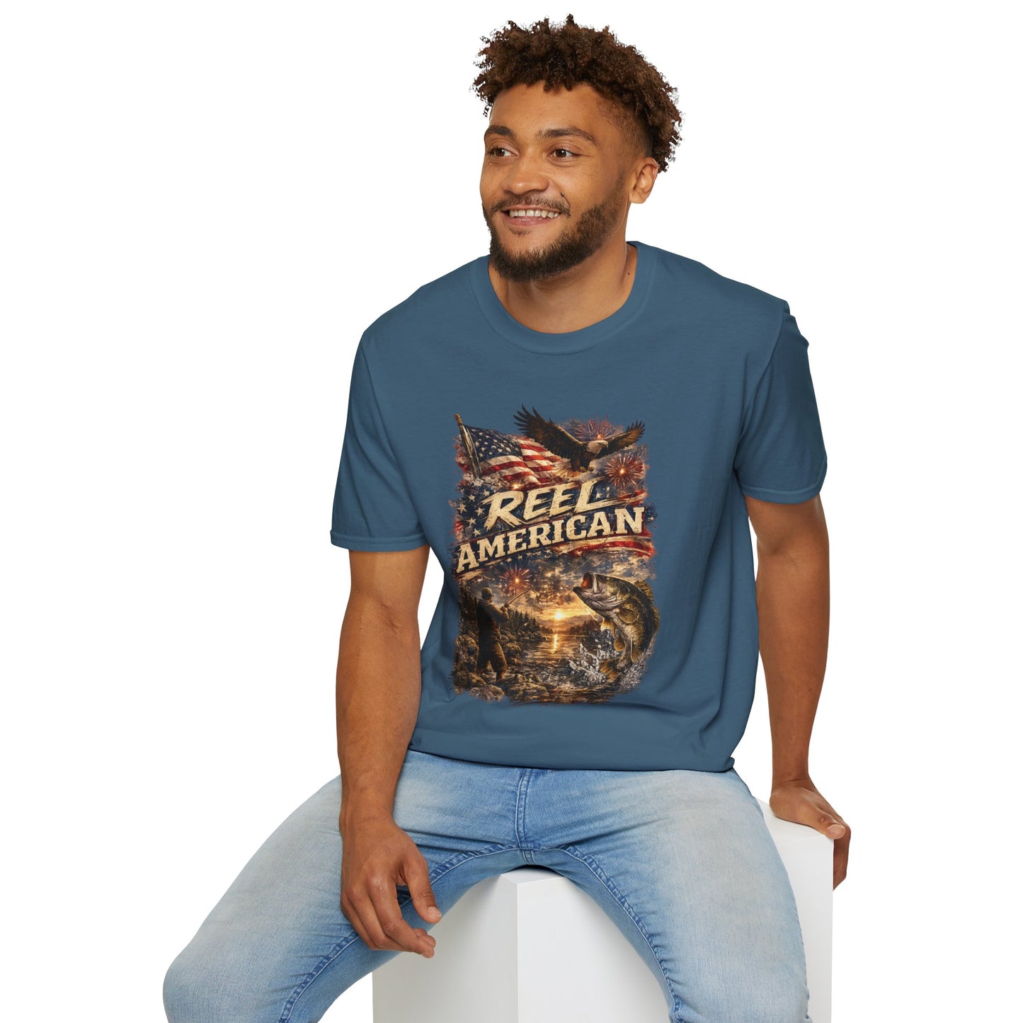 "Reel American" Eagle T-Shirt — Patriotic Fishing Shirt with Flag & Bald Eagle