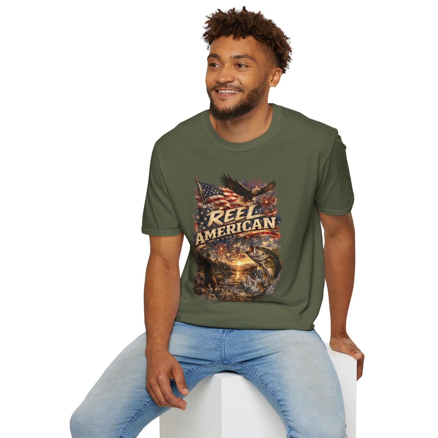 "Reel American" Eagle T-Shirt — Patriotic Fishing Shirt with Flag & Bald Eagle