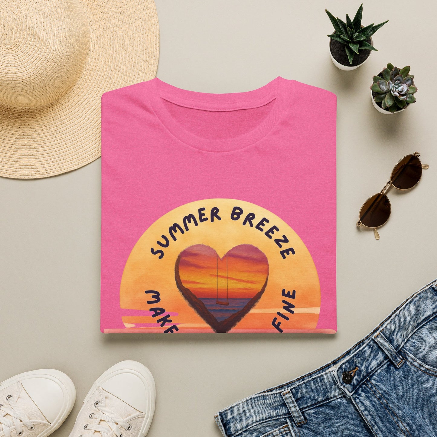 "Summer Breeze Makes Me Feel Fine" -Retro Sunset Heart Tee