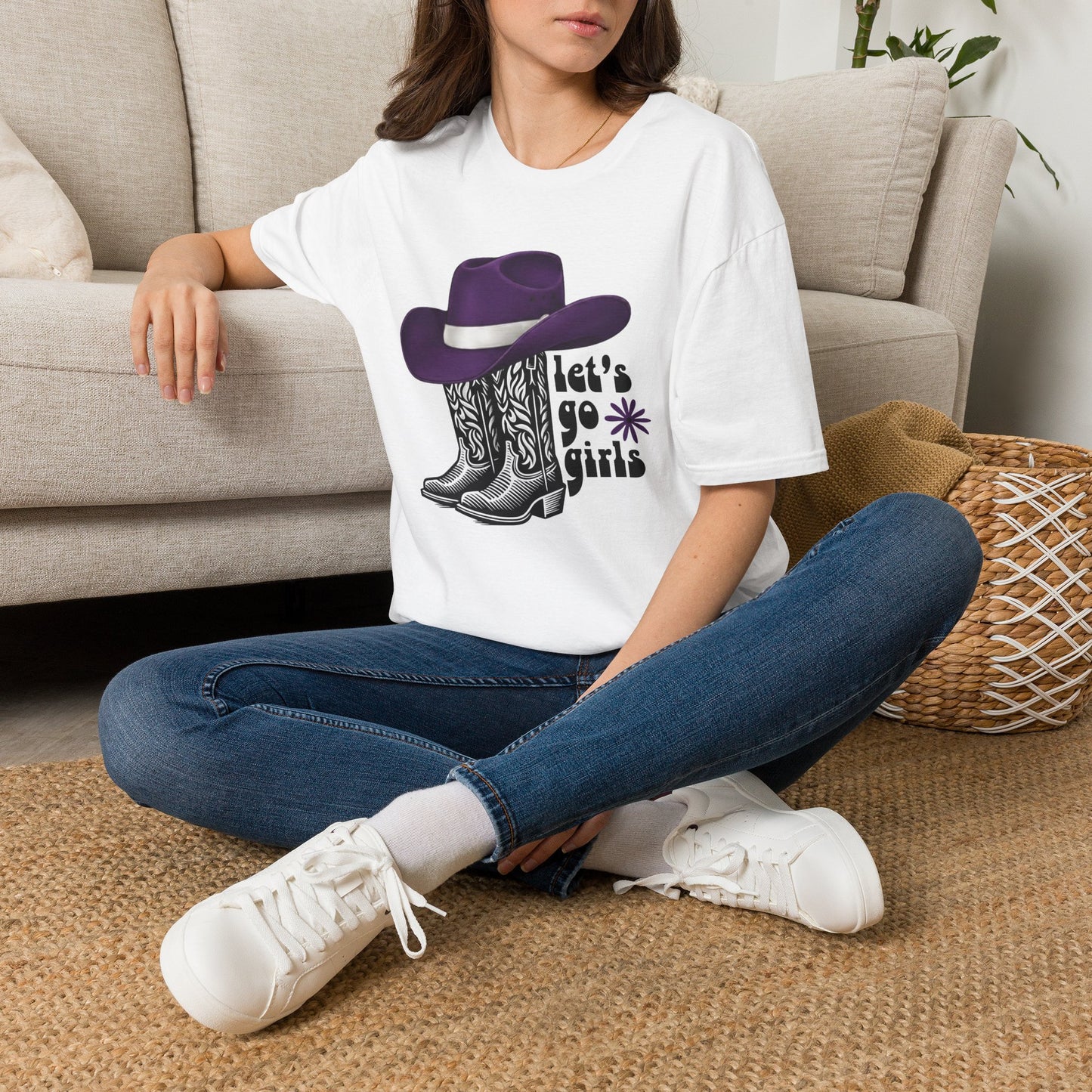 "Let's Go Girls" Cowgirl Boots & Purple Hat Western Graphic Tee