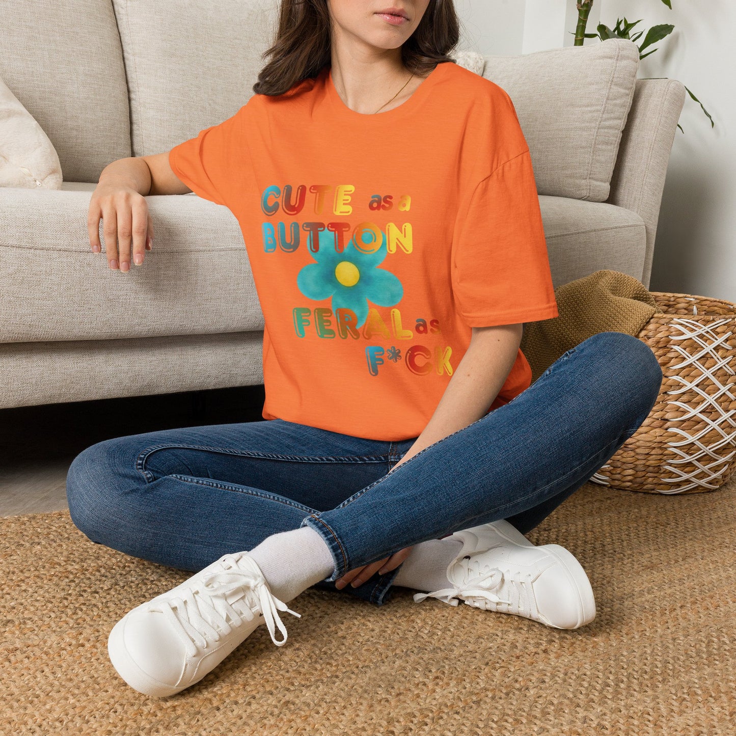 Cute as a Button Graphic Tee — Retro Flower "Cute as a Button, Feral as F*ck"