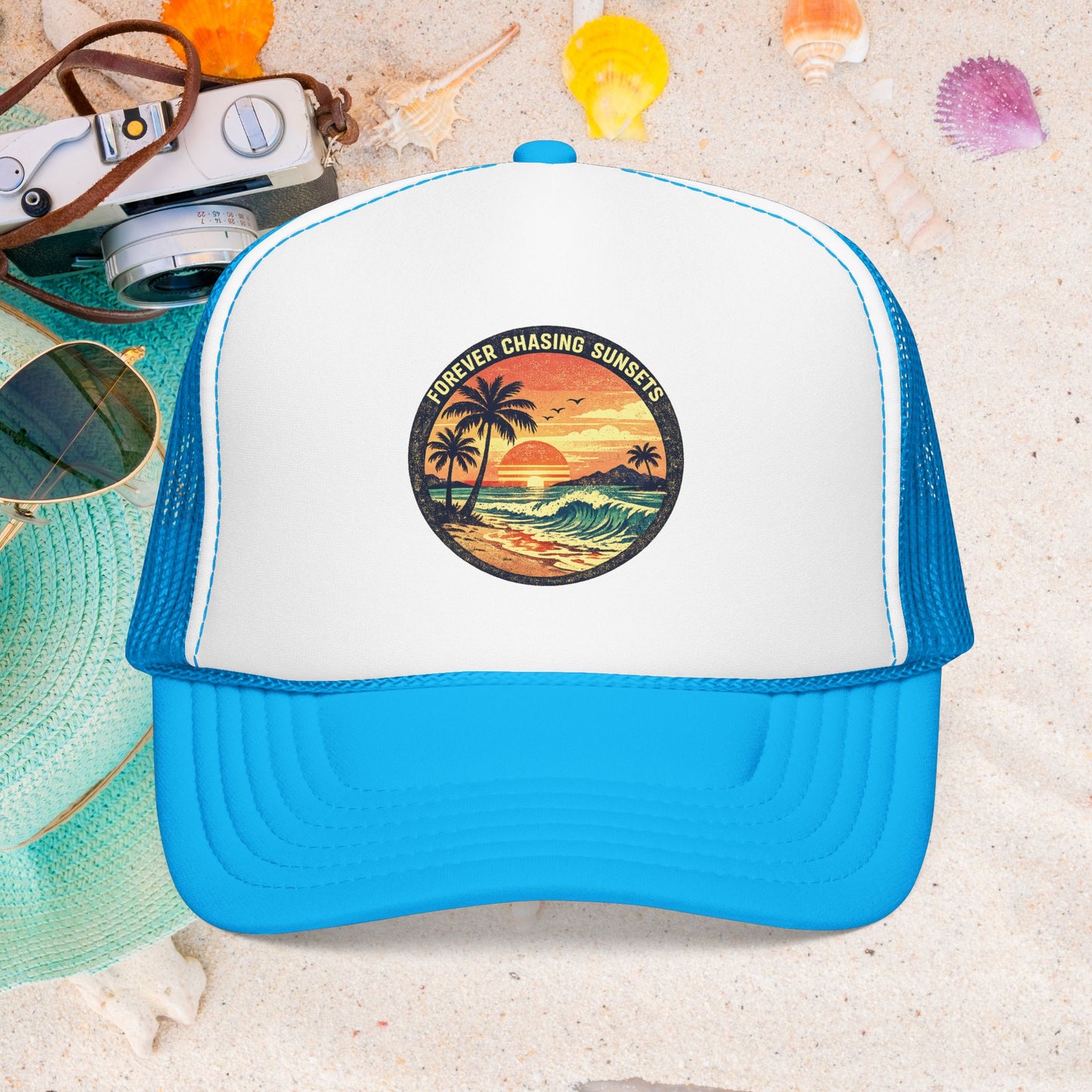 Chasing Sunsets Trucker Hat — Vintage Beach Foam Cap