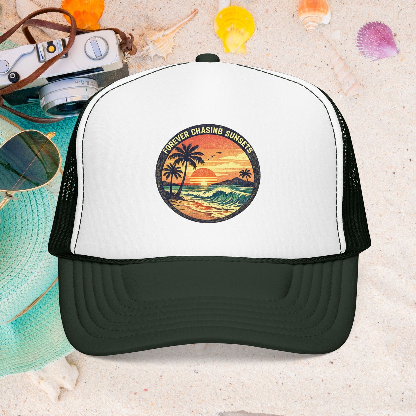 Chasing Sunsets Trucker Hat — Vintage Beach Foam Cap