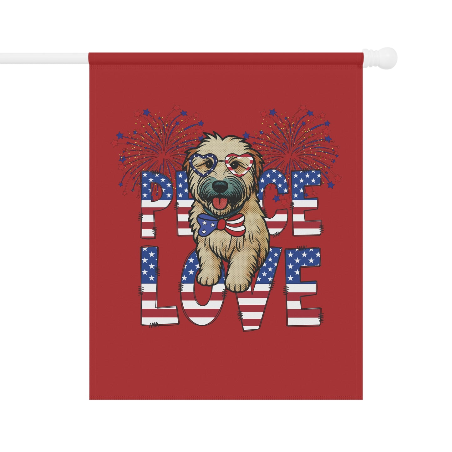 "Peace Love" Patriotic Wheaten Terrier Garden Flag (Red)