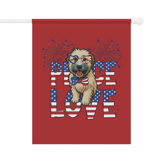 "Peace Love" Patriotic Wheaten Terrier Garden Flag (Red)