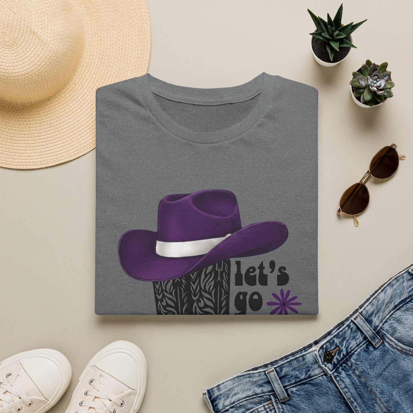 "Let's Go Girls" Cowgirl Boots & Purple Hat Western Graphic Tee