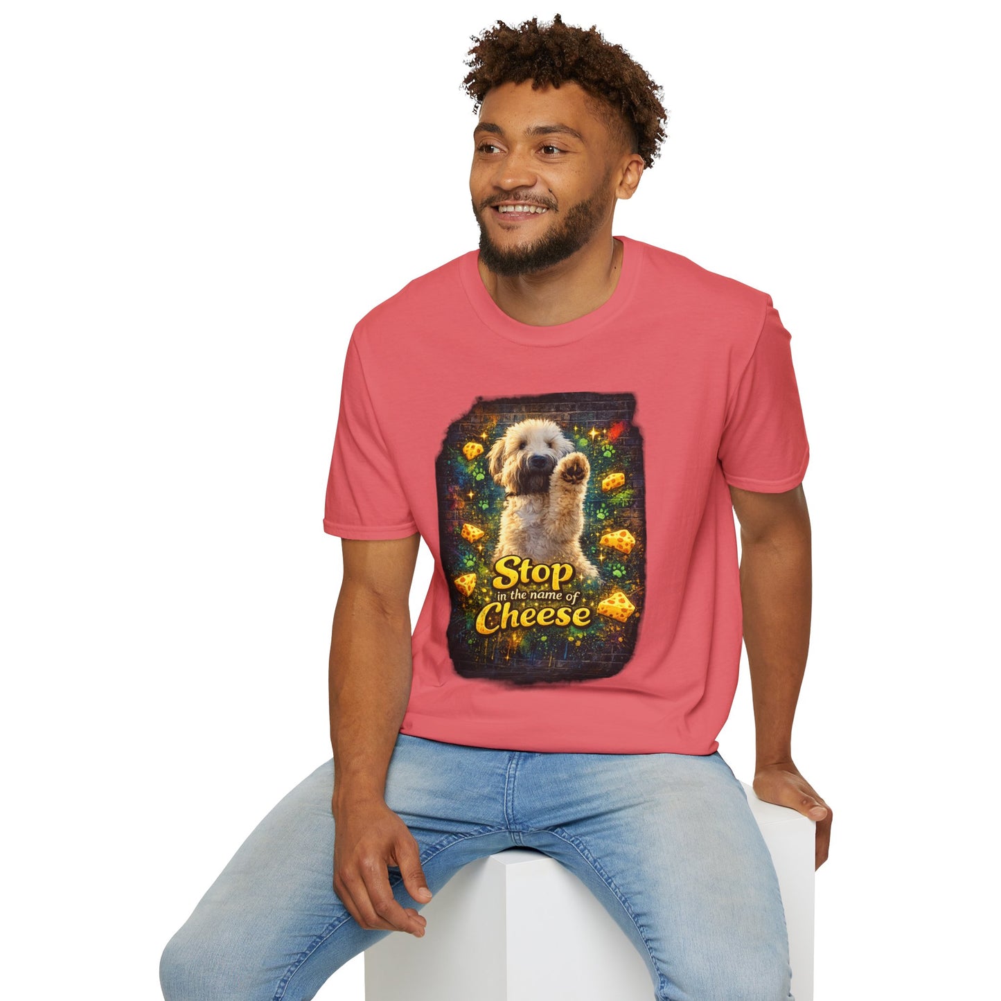 "Stop In the Name of Cheese" Cute Wheaten Puppy Graphic Tee