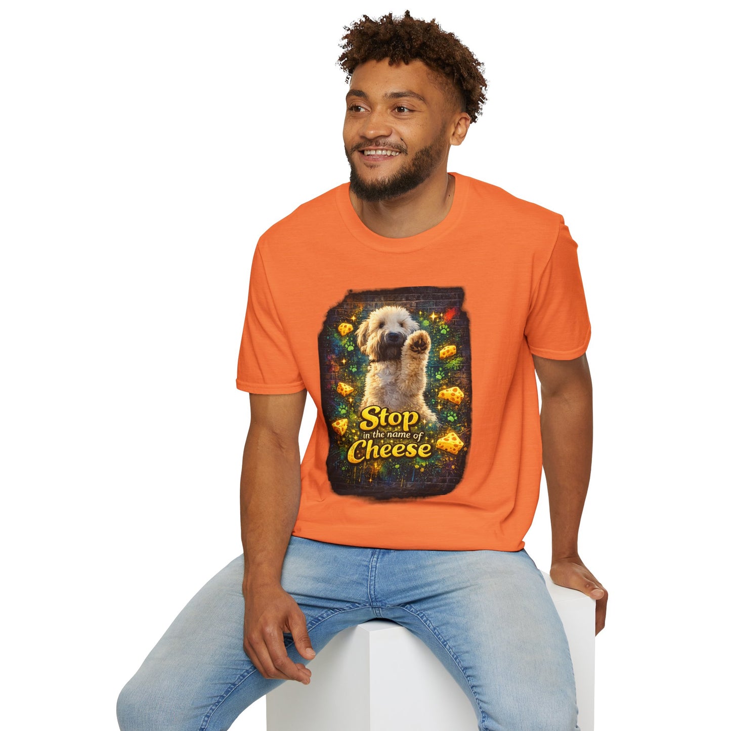 "Stop In the Name of Cheese" Cute Wheaten Puppy Graphic Tee
