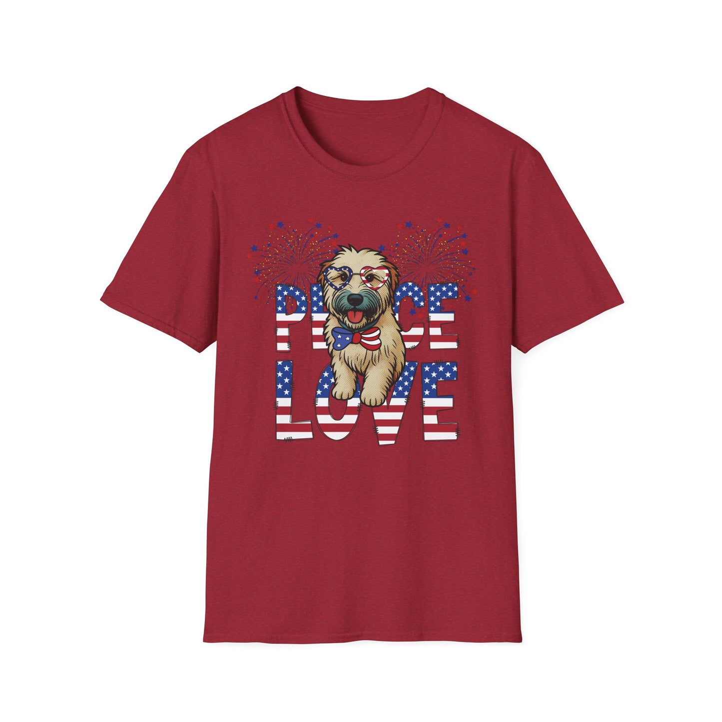Patriotic Wheaten 'Peace Love' Graphic Tee for 4th of July