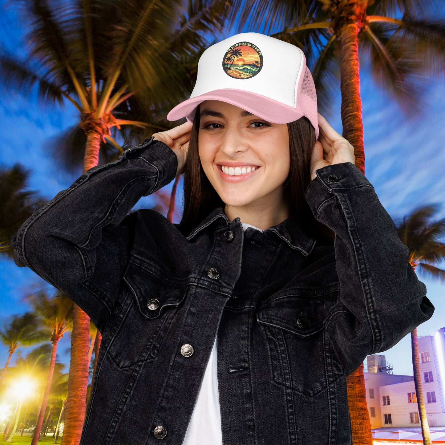 Chasing Sunsets Trucker Hat — Vintage Beach Foam Cap