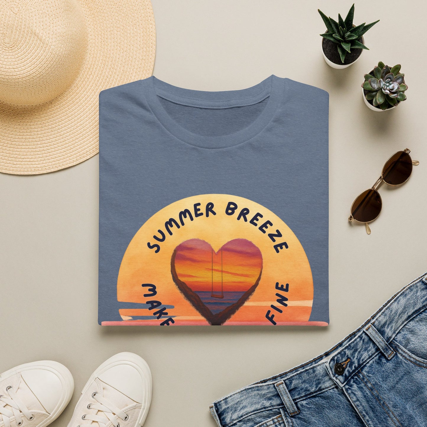 "Summer Breeze Makes Me Feel Fine" -Retro Sunset Heart Tee