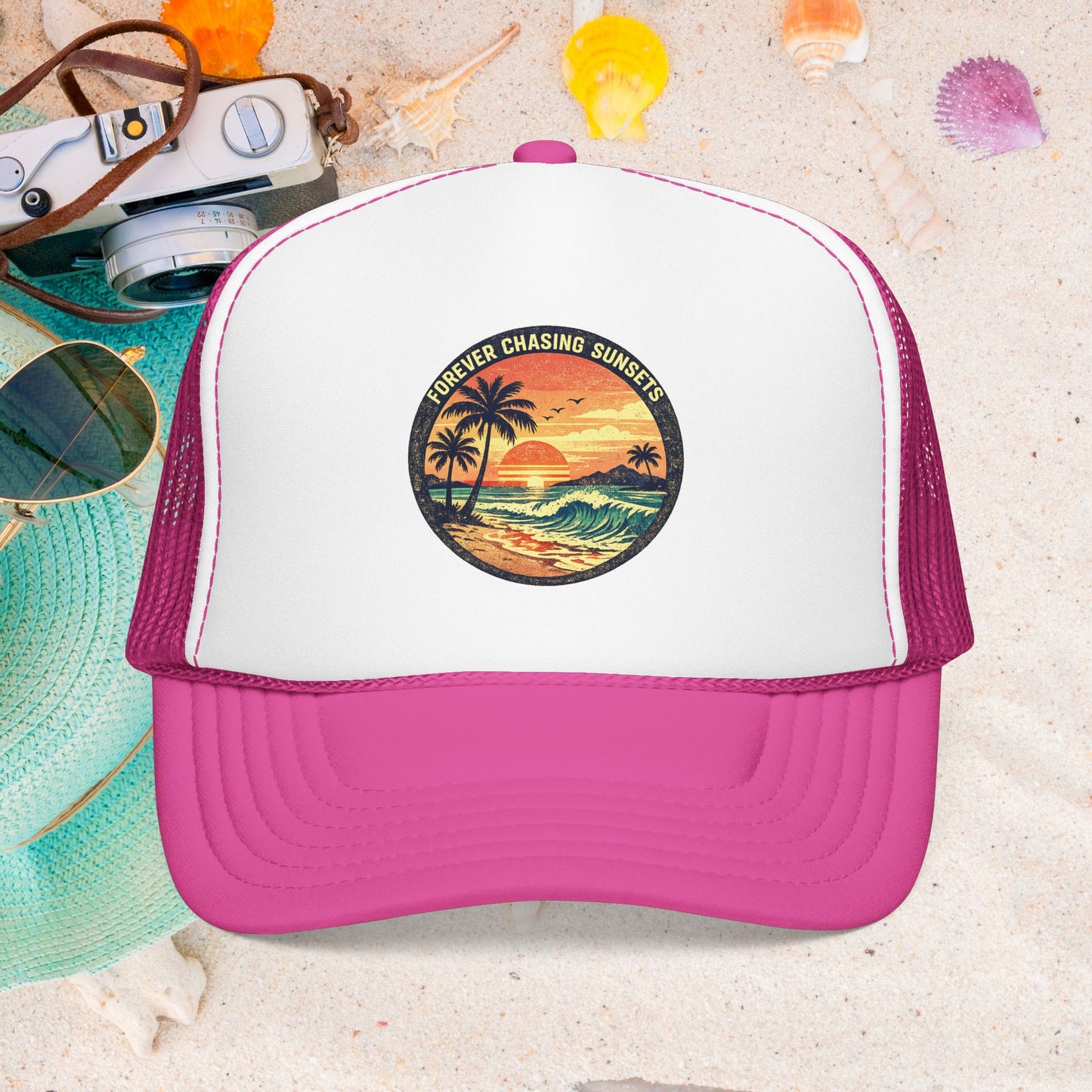 Chasing Sunsets Trucker Hat — Vintage Beach Foam Cap