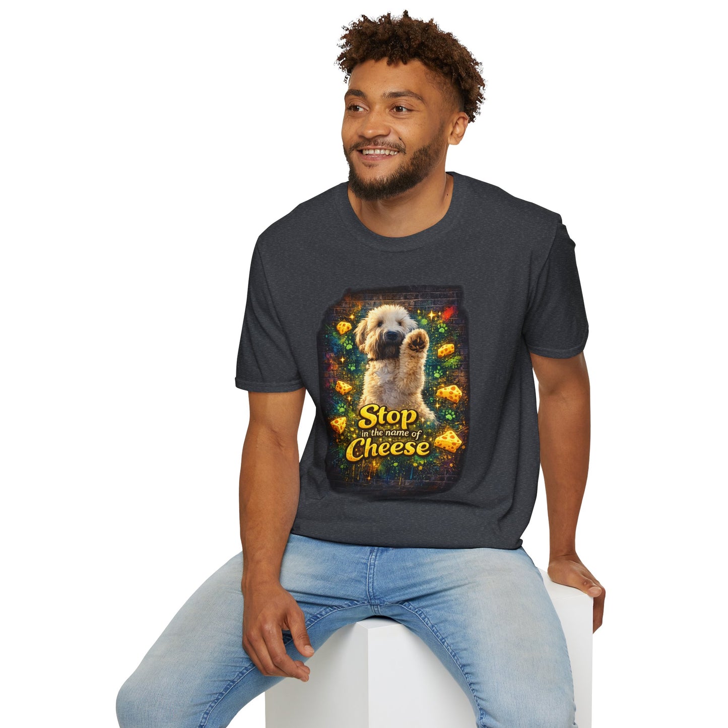 "Stop In the Name of Cheese" Cute Wheaten Puppy Graphic Tee