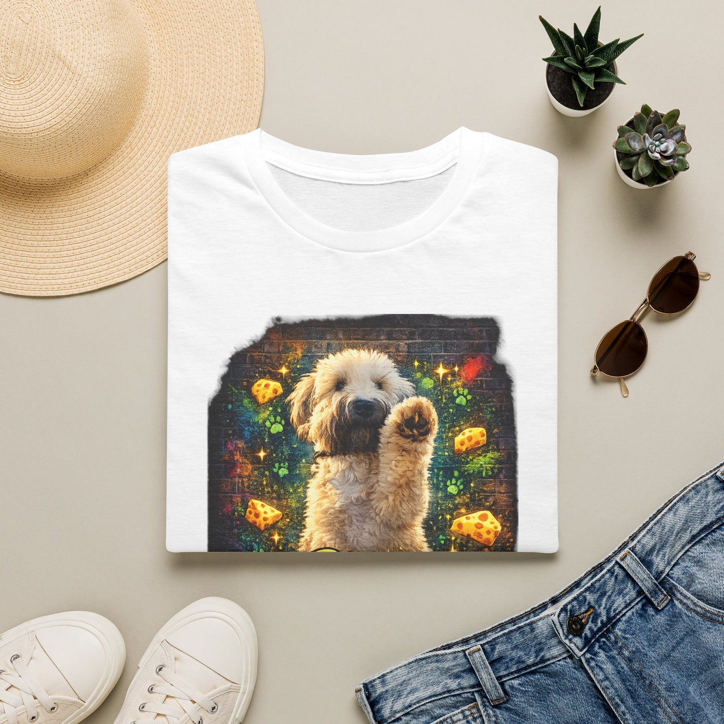 "Stop In the Name of Cheese" Cute Wheaten Puppy Graphic Tee