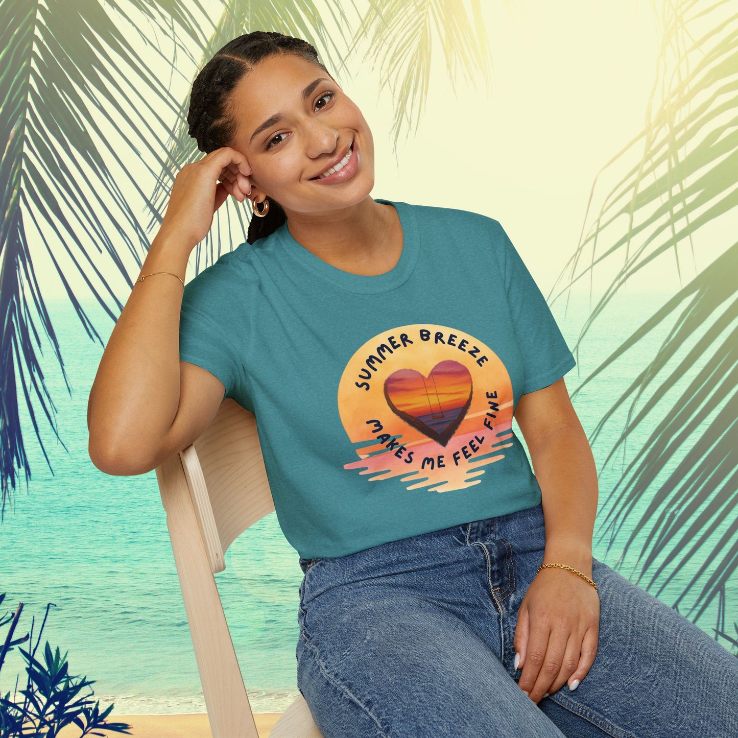 "Summer Breeze Makes Me Feel Fine" -Retro Sunset Heart Tee