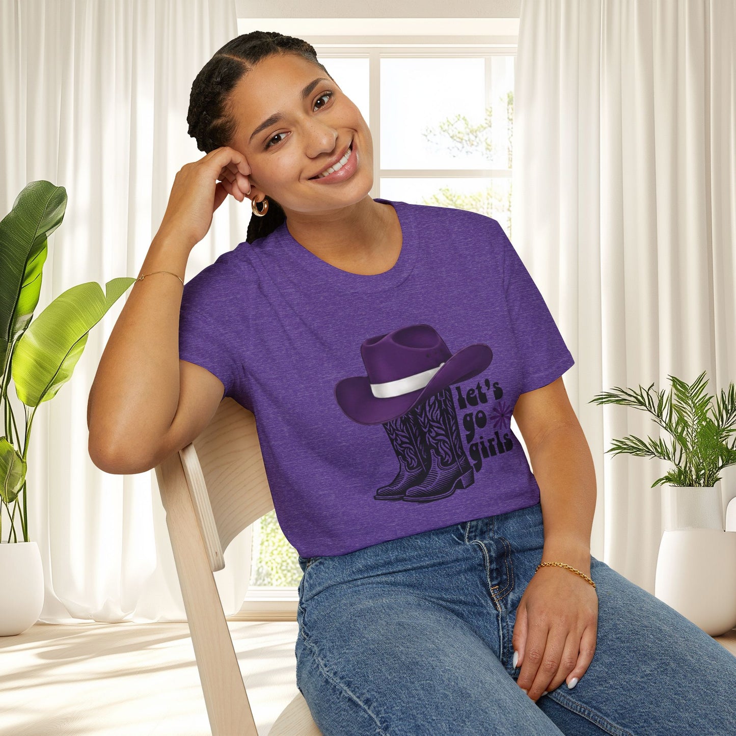 "Let's Go Girls" Cowgirl Boots & Purple Hat Western Graphic Tee