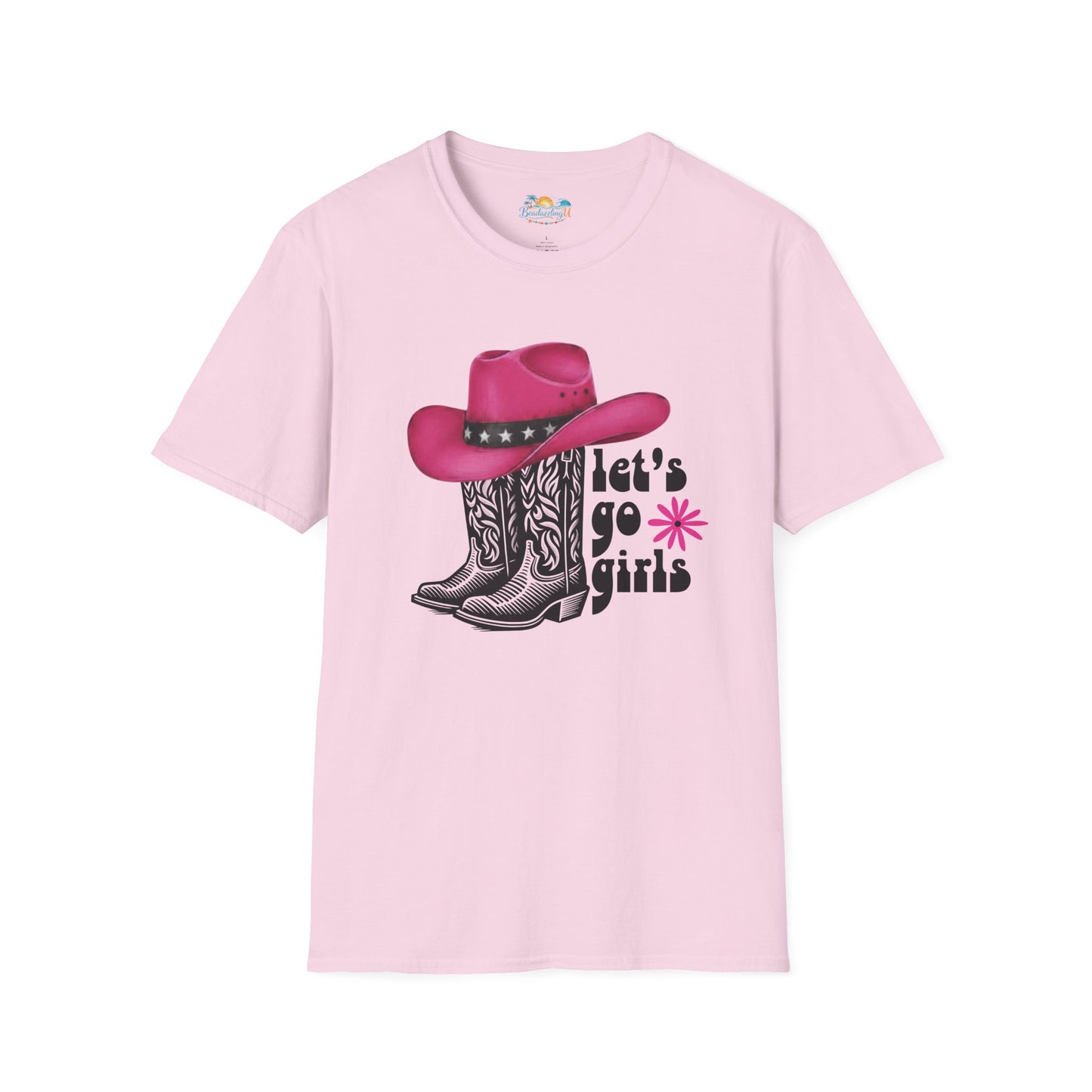 "Let's Go Girls" Pink Cowboy Hat & Boots Graphic T-Shirt