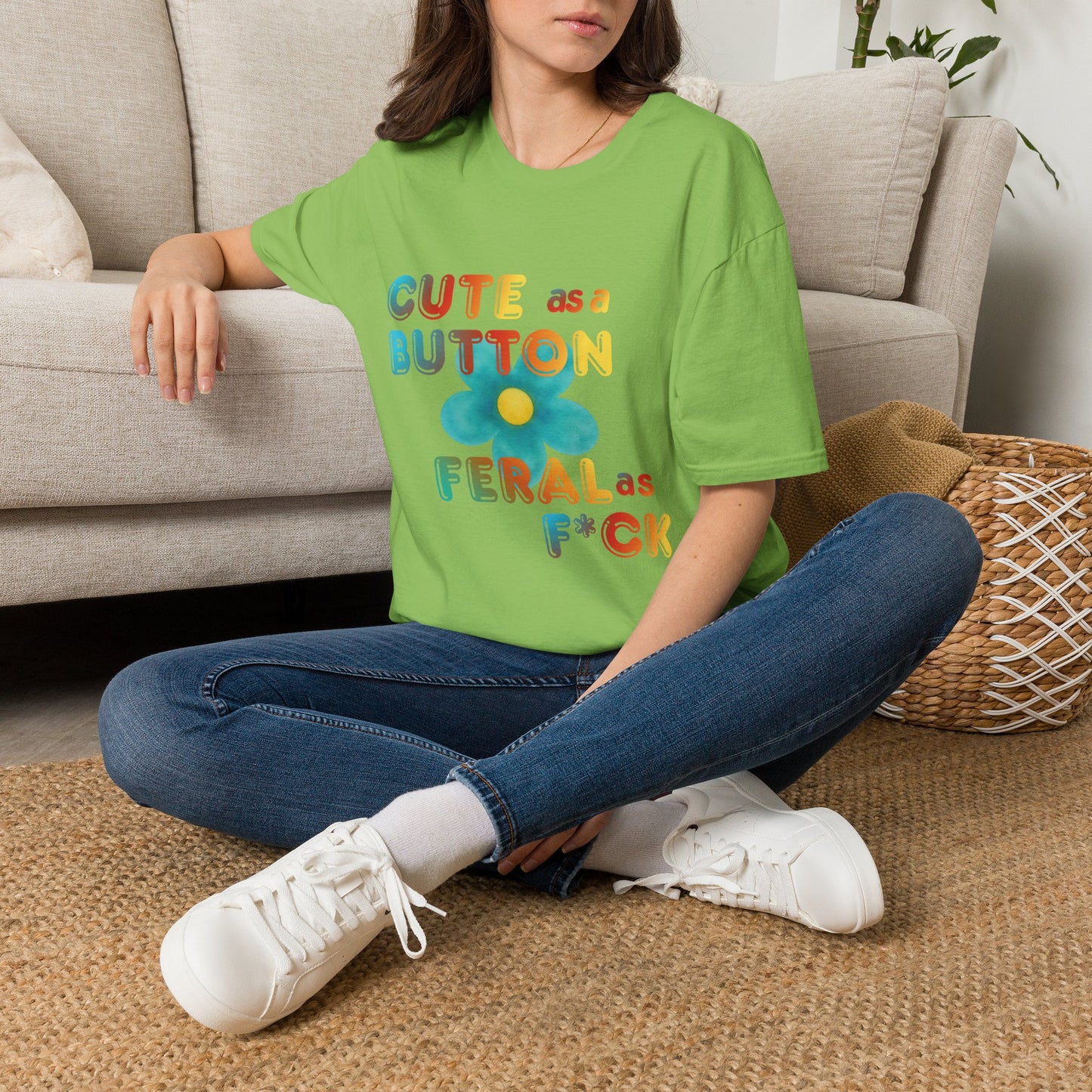 Cute as a Button Graphic Tee — Retro Flower "Cute as a Button, Feral as F*ck"