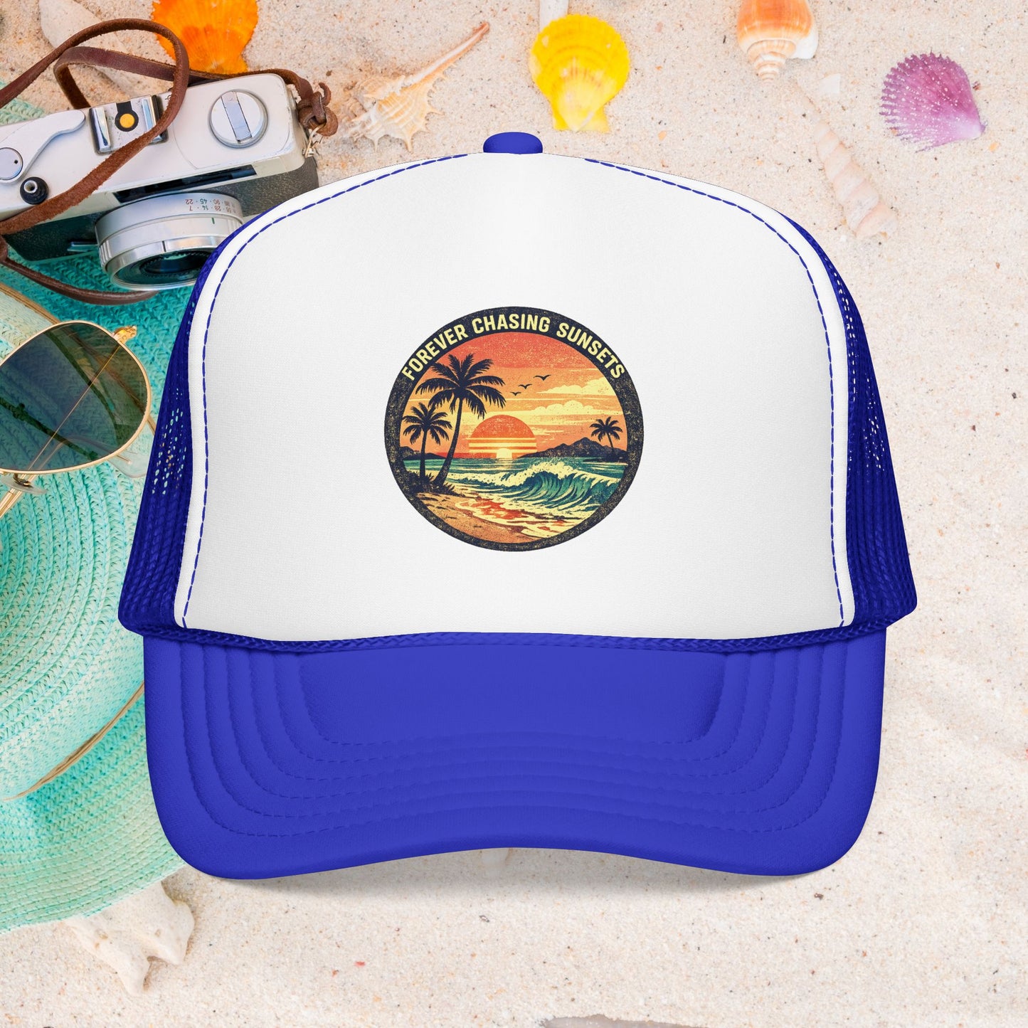 Chasing Sunsets Trucker Hat — Vintage Beach Foam Cap