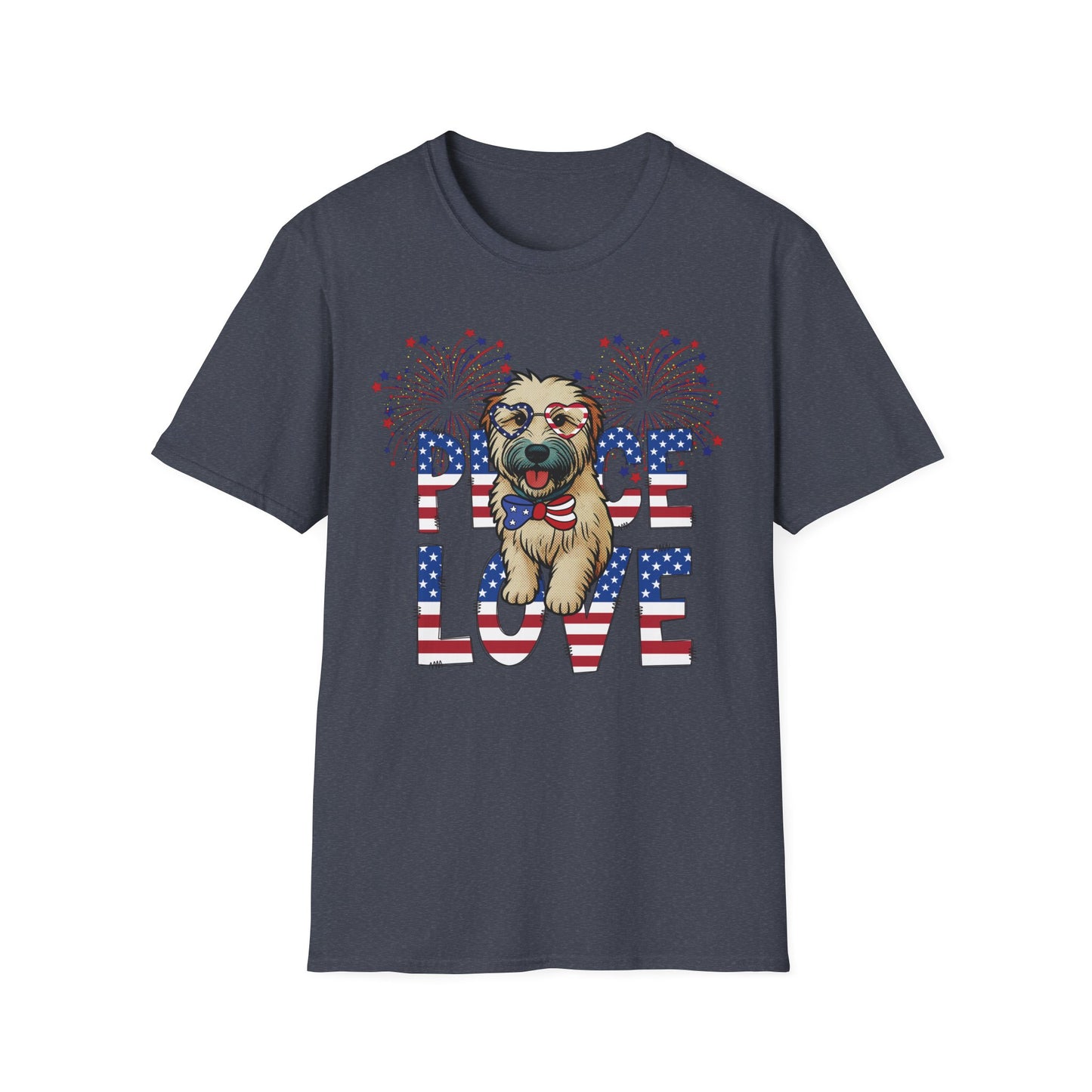 Patriotic Wheaten 'Peace Love' Graphic Tee for 4th of July