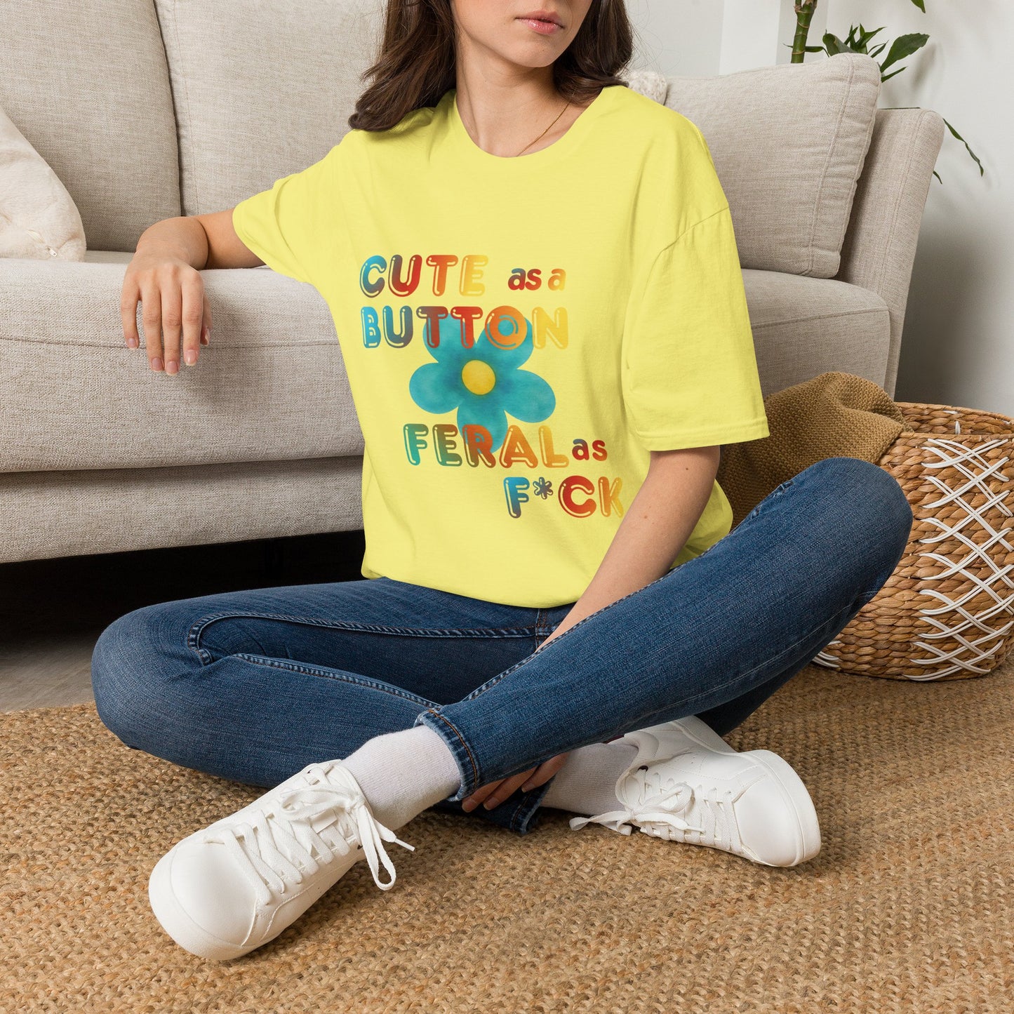 Cute as a Button Graphic Tee — Retro Flower "Cute as a Button, Feral as F*ck"