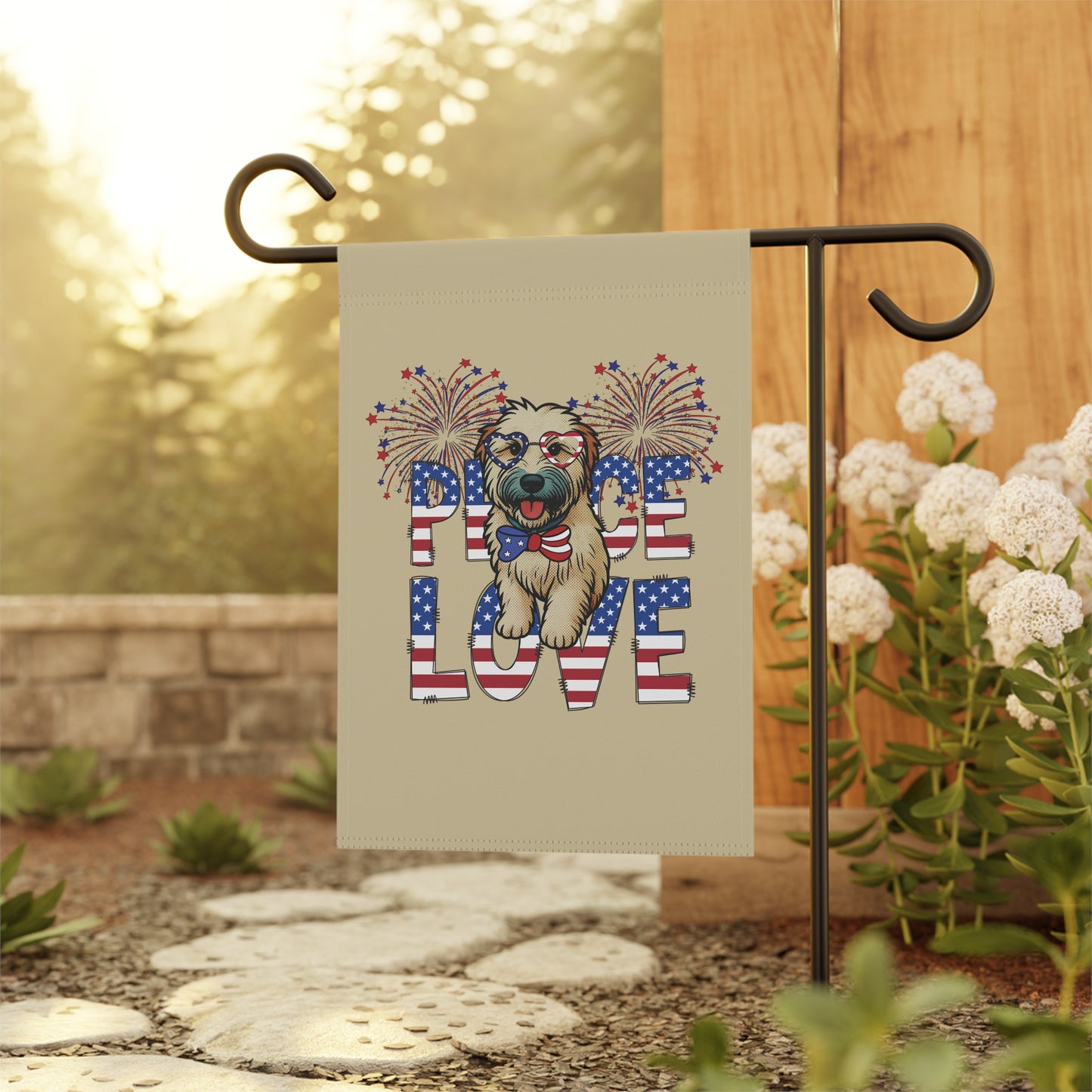 "Peace Love" Patriotic Wheaten Terrier Garden Flag /Banner
