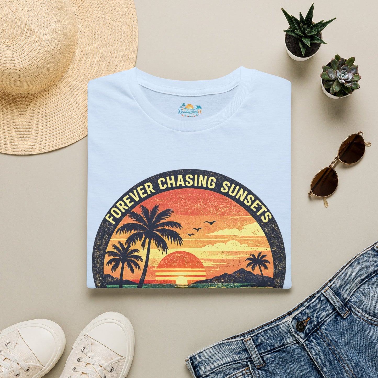 Forever Chasing Sunsets T-Shirt — Vintage Beach Sunset