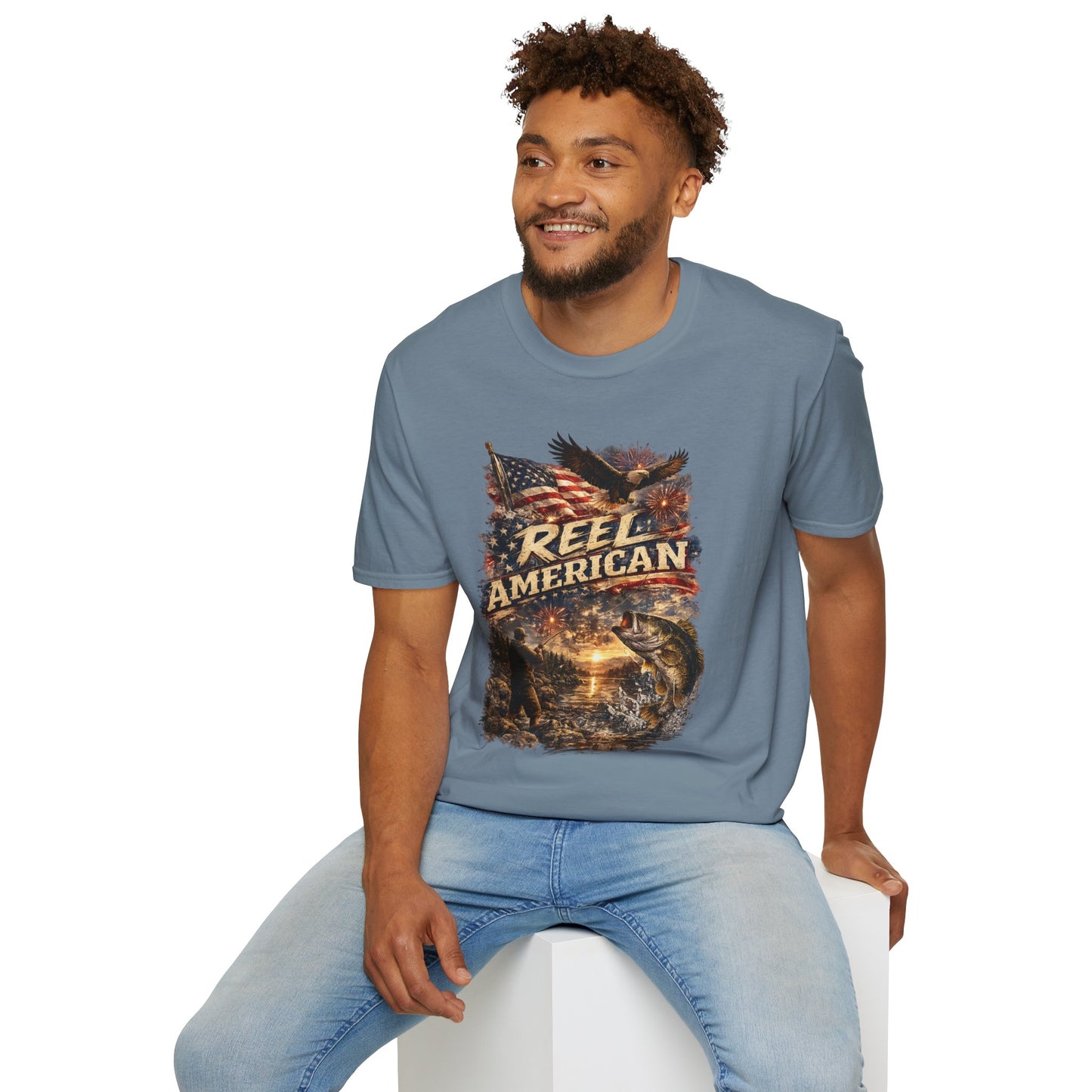"Reel American" Eagle T-Shirt — Patriotic Fishing Shirt with Flag & Bald Eagle