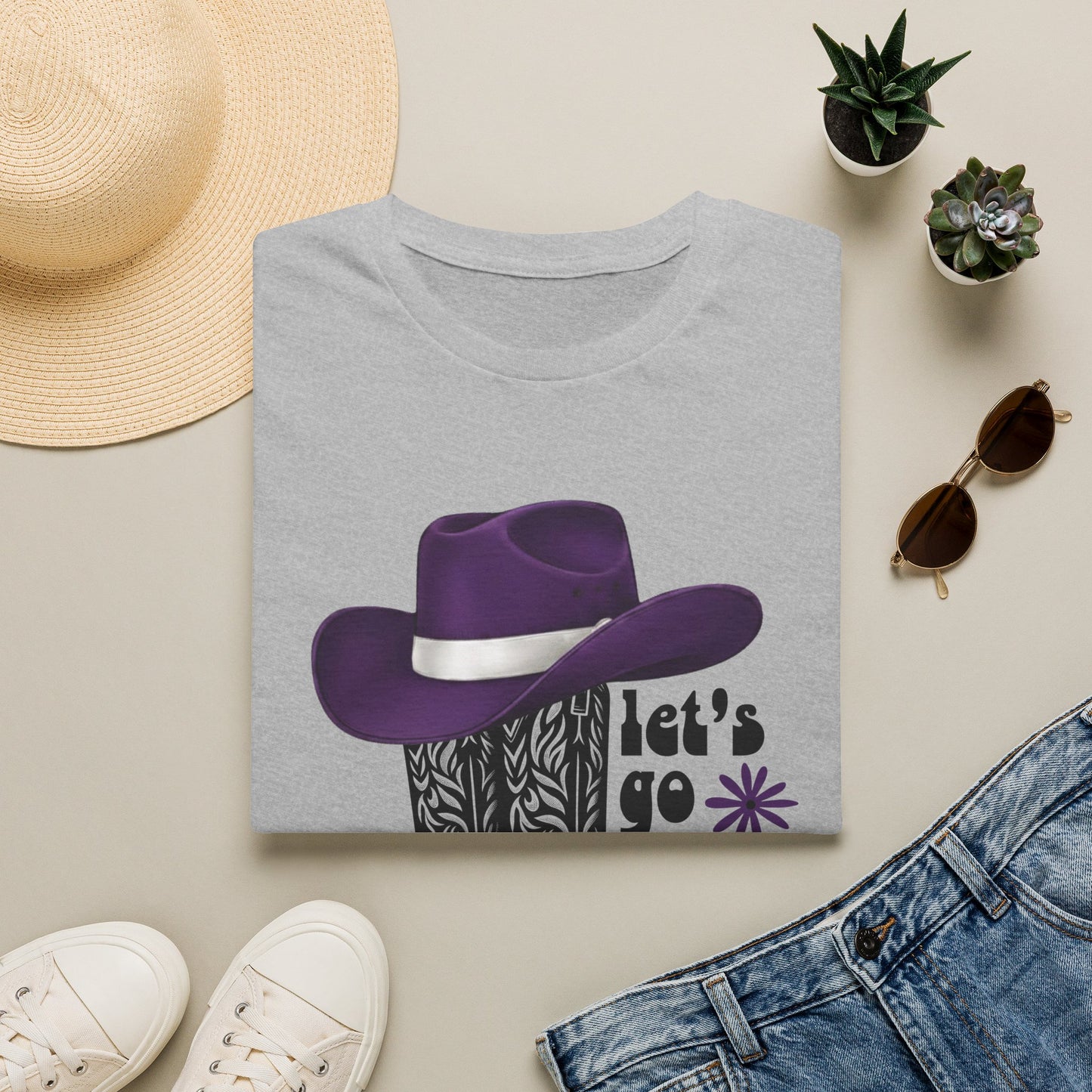 "Let's Go Girls" Cowgirl Boots & Purple Hat Western Graphic Tee