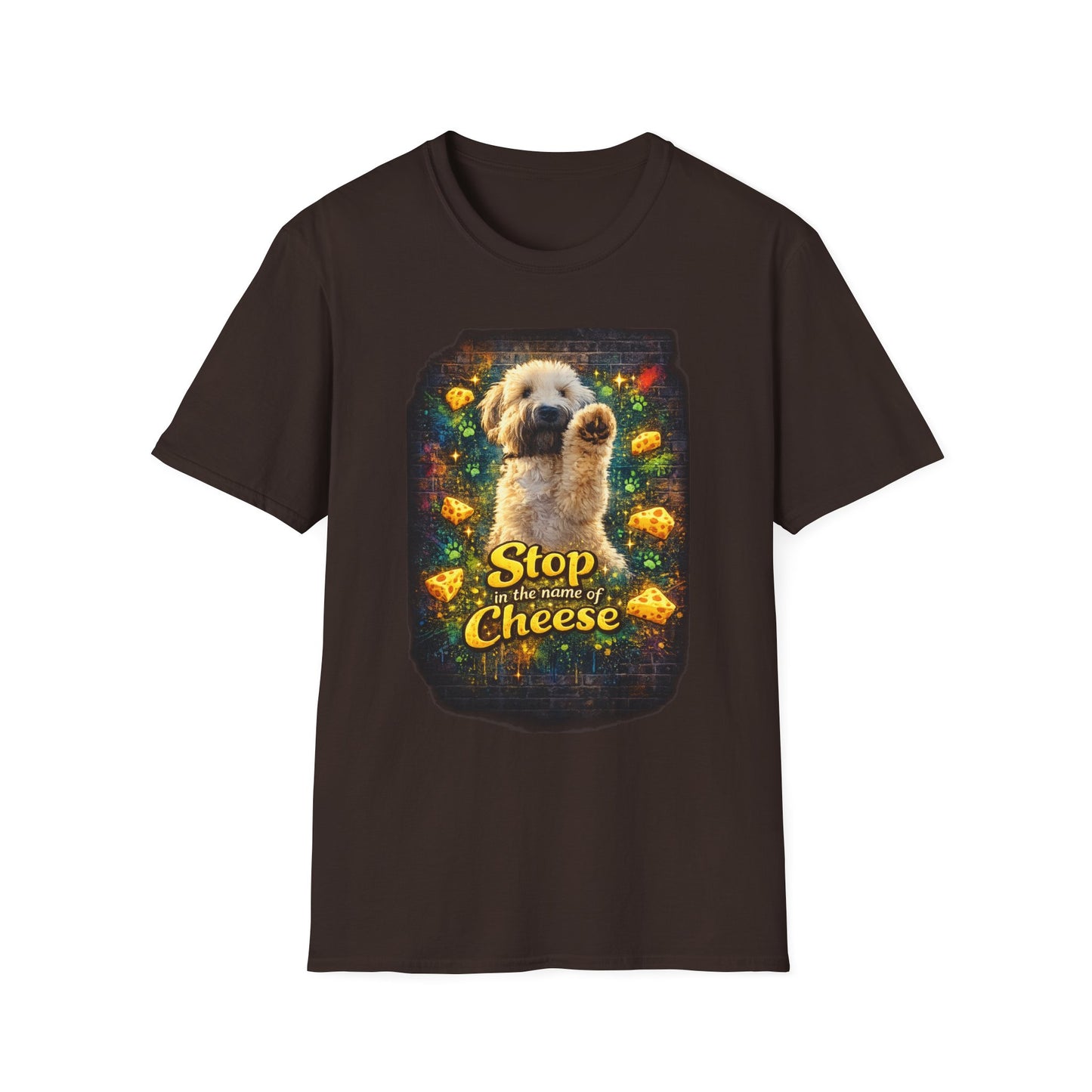 "Stop In the Name of Cheese" Cute Wheaten Puppy Graphic Tee