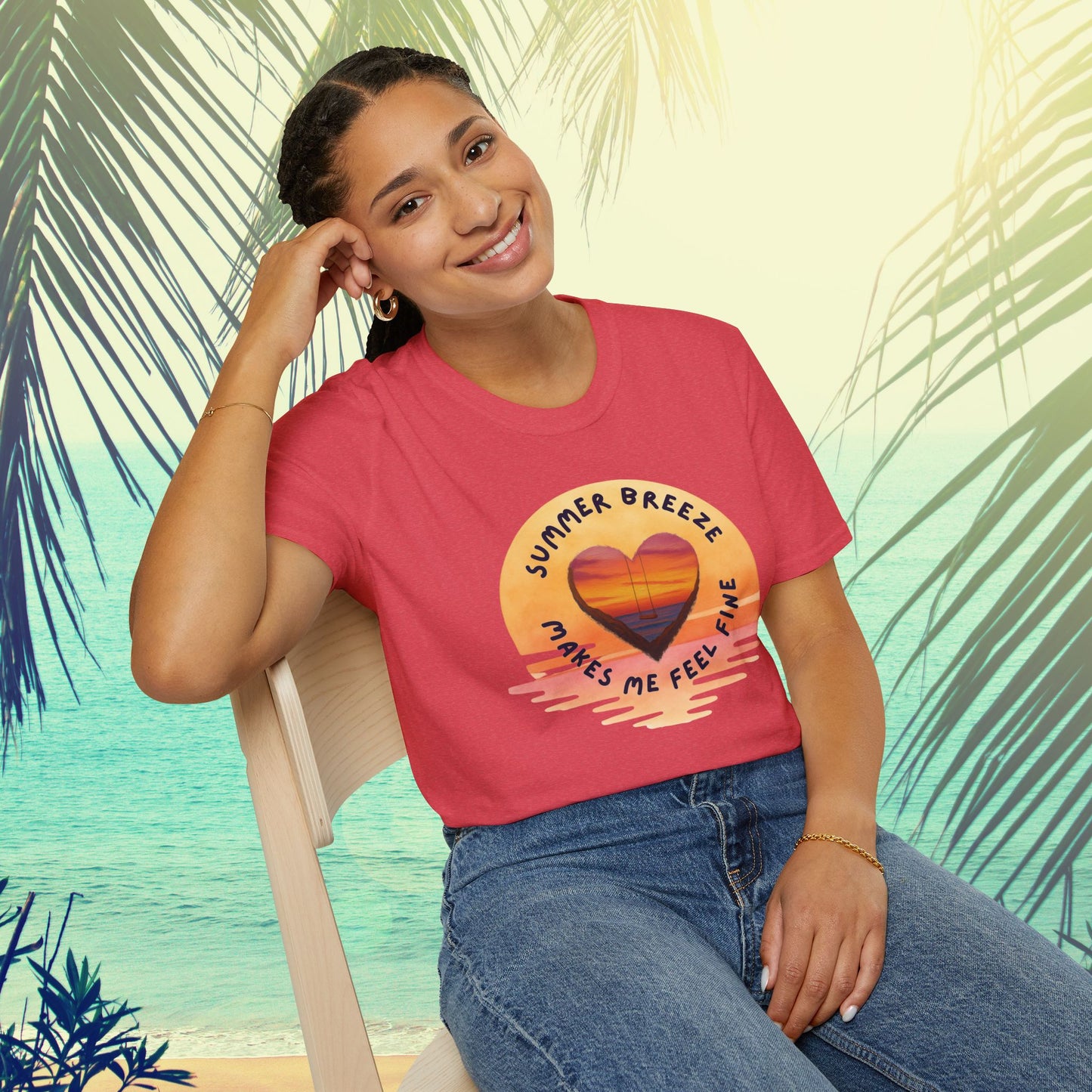 "Summer Breeze Makes Me Feel Fine" -Retro Sunset Heart Tee