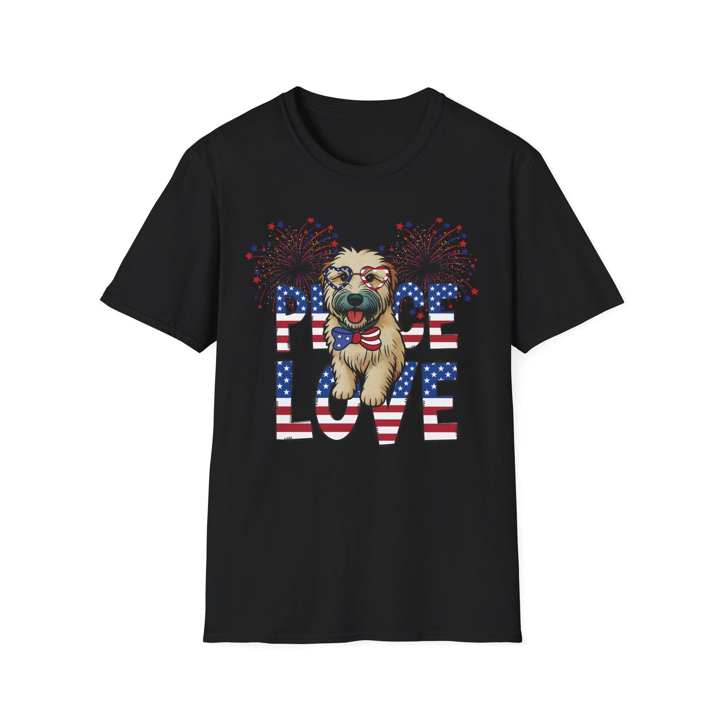 Patriotic Wheaten 'Peace Love' Graphic Tee for 4th of July