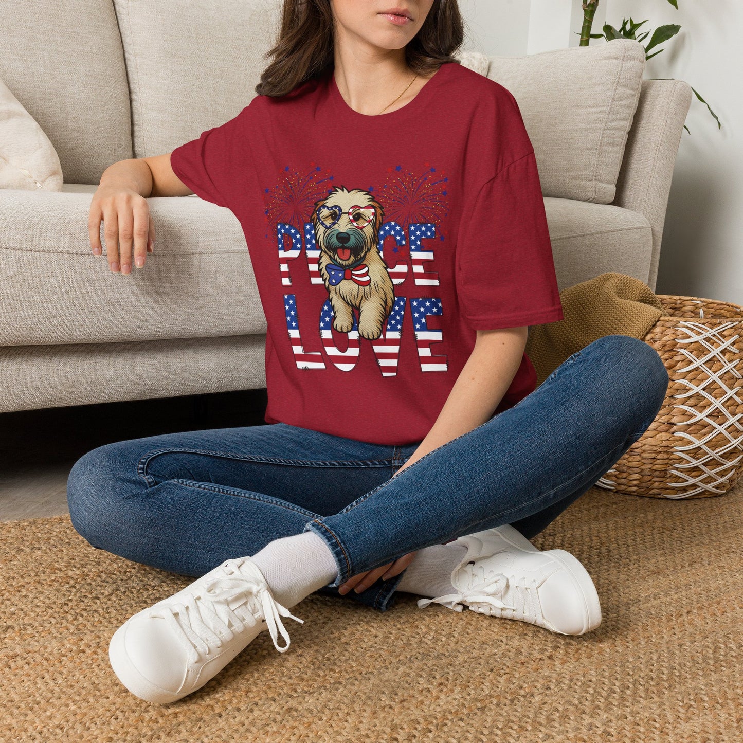 Patriotic Wheaten 'Peace Love' Graphic Tee for 4th of July