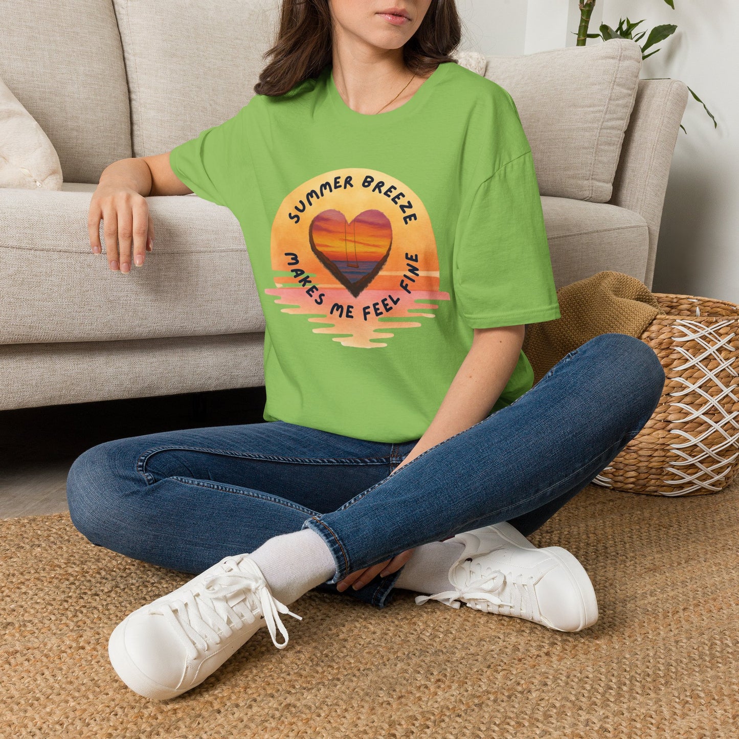 "Summer Breeze Makes Me Feel Fine" -Retro Sunset Heart Tee