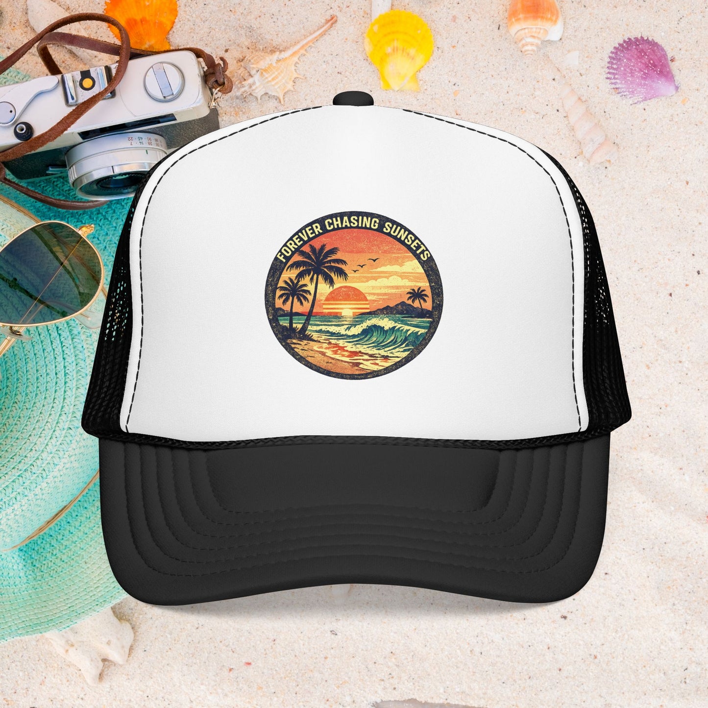 Chasing Sunsets Trucker Hat — Vintage Beach Foam Cap