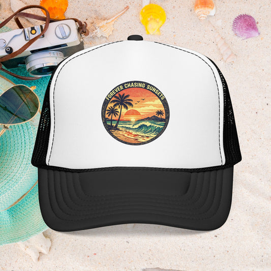 Chasing Sunsets Trucker Hat — Vintage Beach Foam Cap