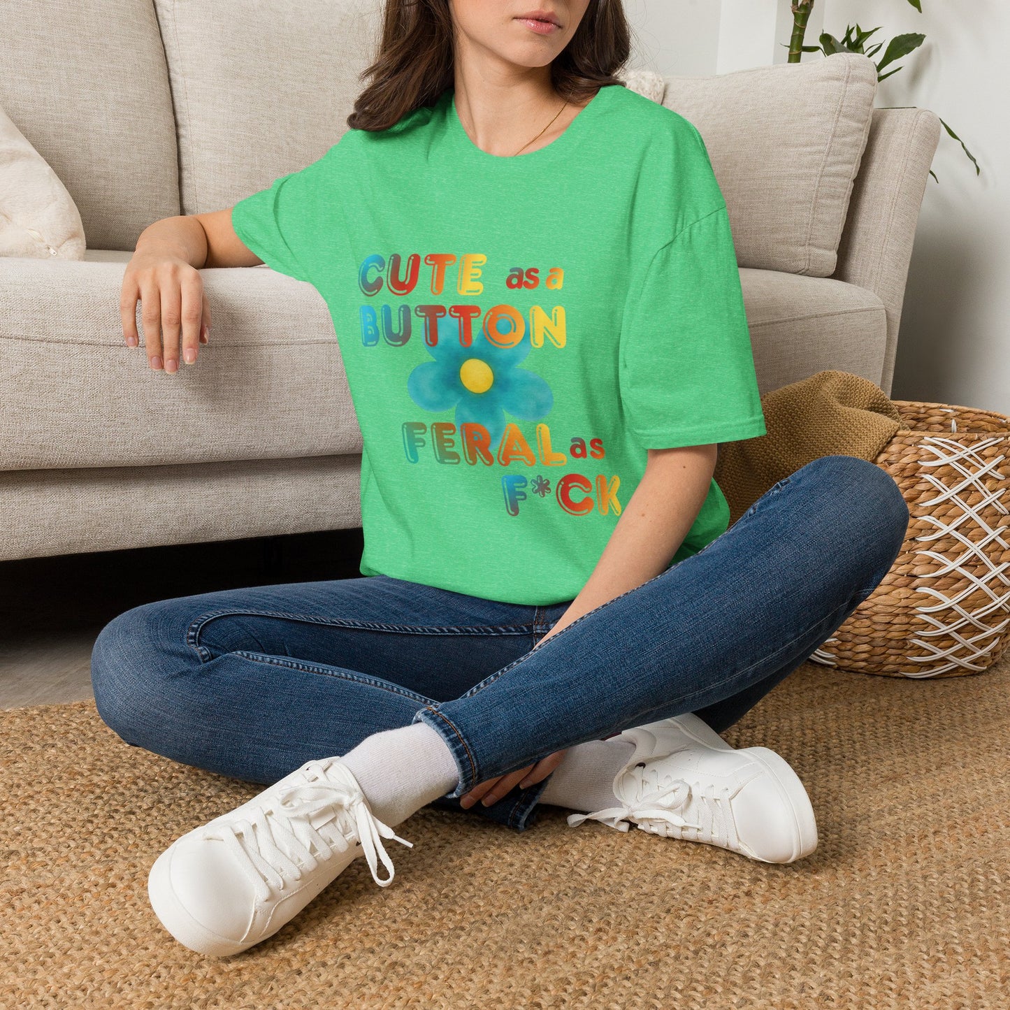 Cute as a Button Graphic Tee — Retro Flower "Cute as a Button, Feral as F*ck"