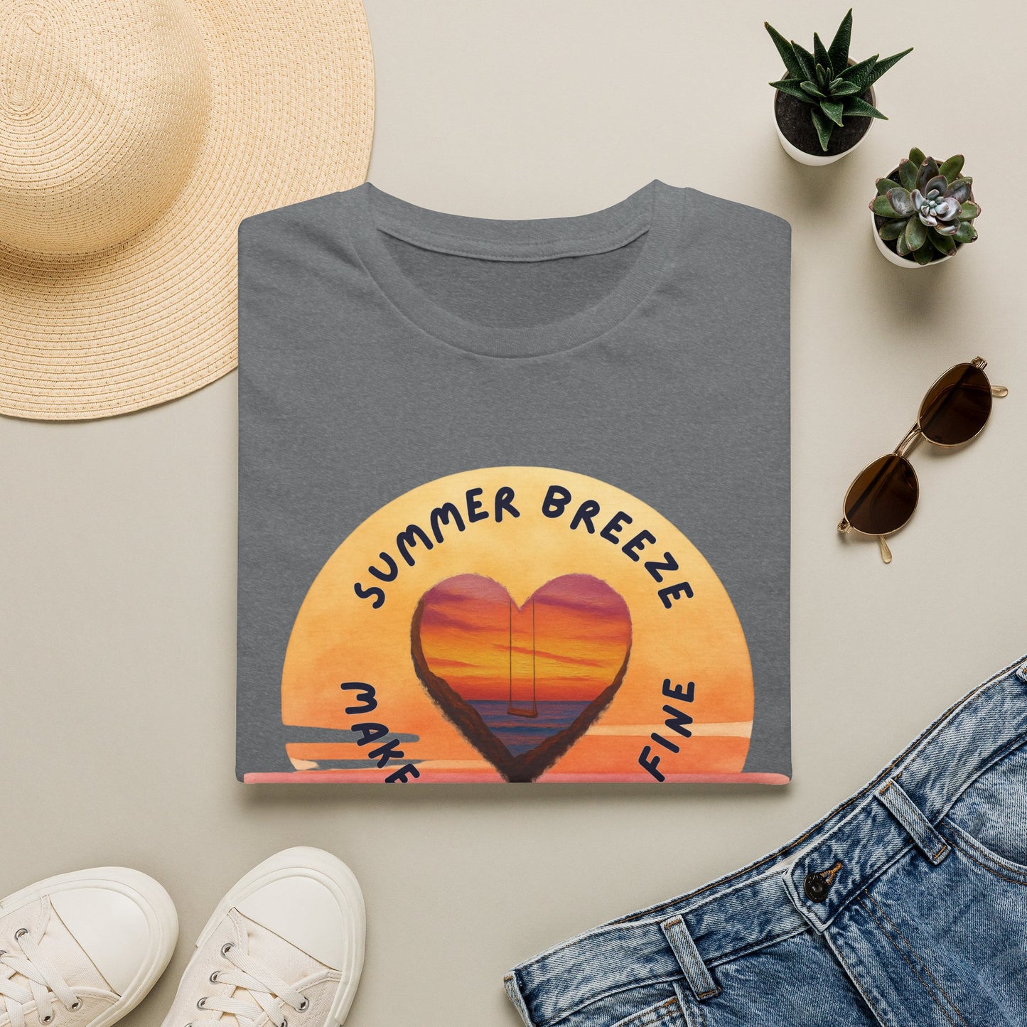 "Summer Breeze Makes Me Feel Fine" -Retro Sunset Heart Tee