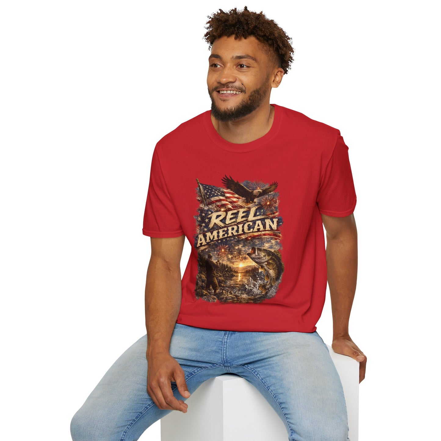 "Reel American" Eagle T-Shirt — Patriotic Fishing Shirt with Flag & Bald Eagle