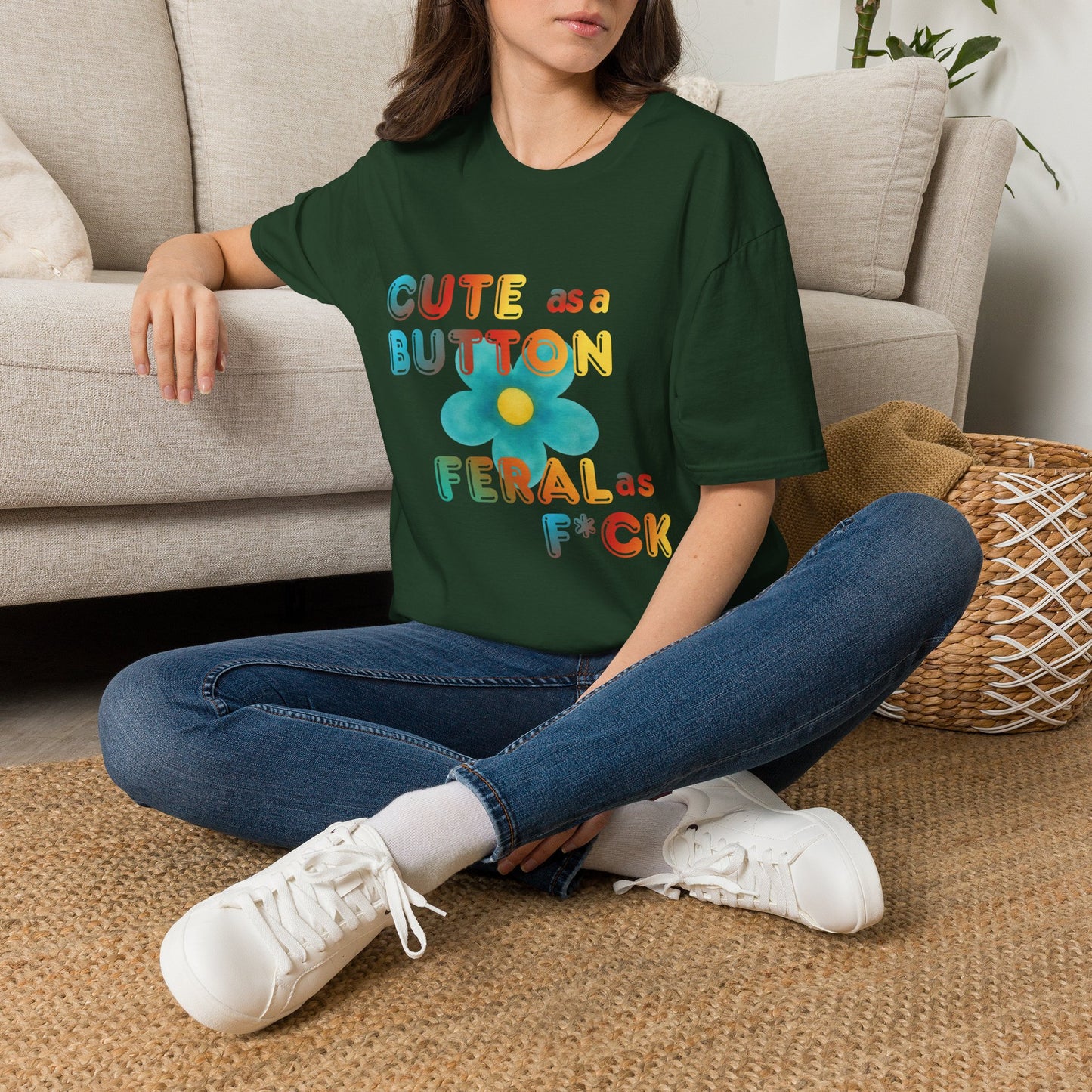 Cute as a Button Graphic Tee — Retro Flower "Cute as a Button, Feral as F*ck"